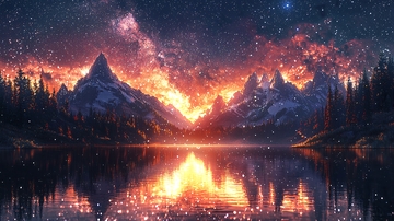 星空山脉湖泊倒影