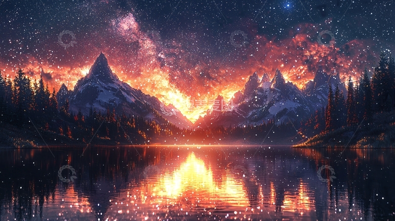 高清大图下载【趣麦麦图】星空山脉湖泊倒影