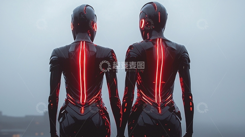 高清大图下载【趣麦麦图】红光机器人背影