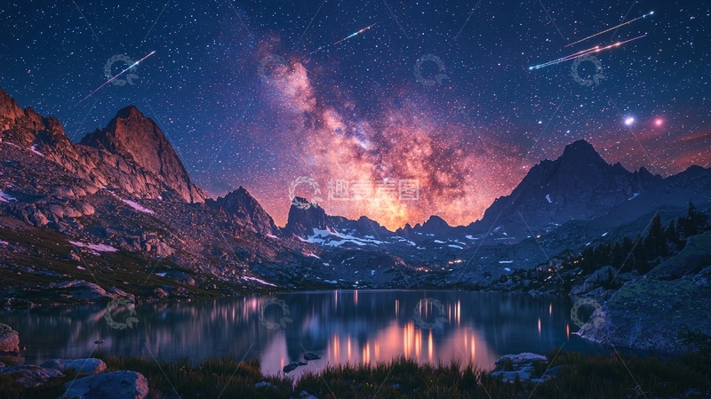 高清大图下载【趣麦麦图】宁静夜空下的湖光山色