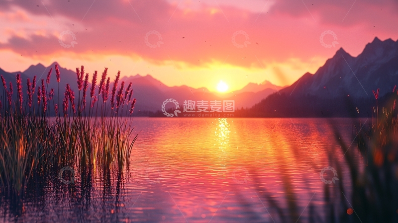 高清大图下载【趣麦麦图】日落湖光山色