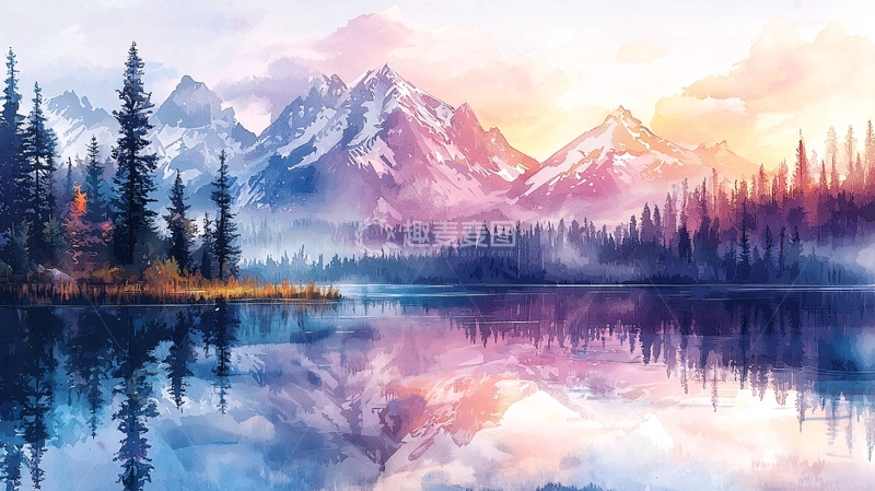 高清大图下载【趣麦麦图】梦幻雪山湖泊风景