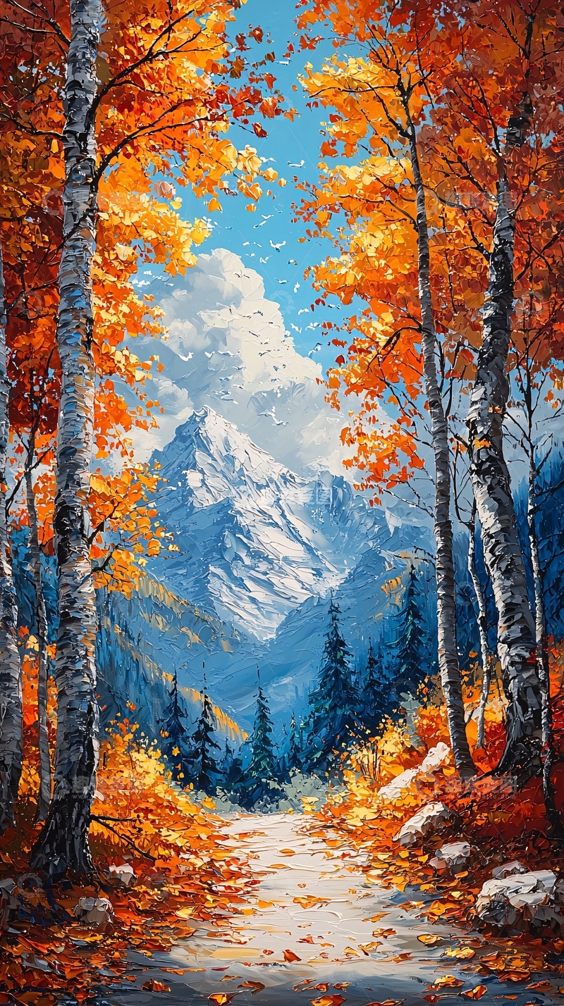 高清大图下载【趣麦麦图】秋色山谷小路风景画