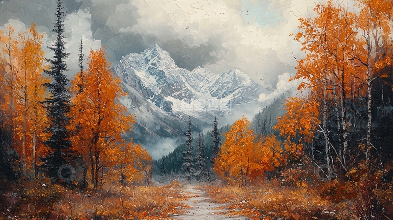 高清大图下载【趣麦麦图】秋色山景油画