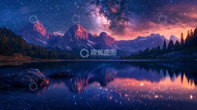 高清大图下载【趣麦麦图】星空下宁静的湖面
