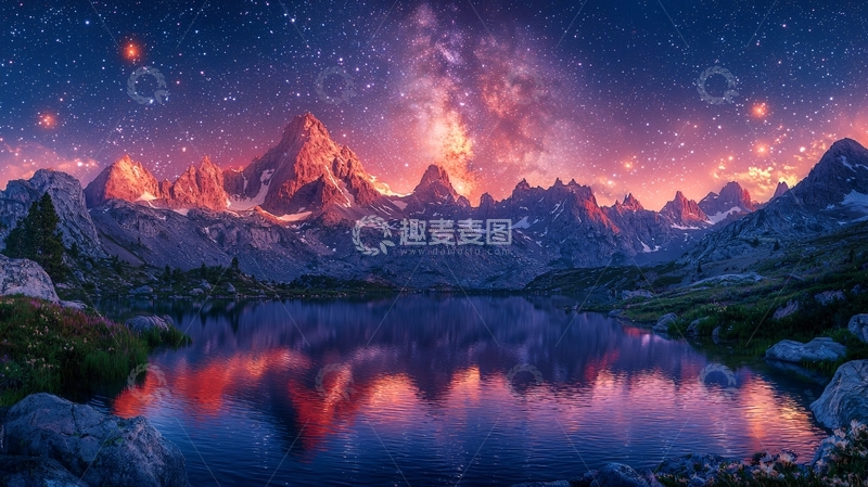 高清大图下载【趣麦麦图】星空下的山峰与湖泊