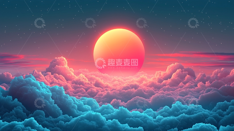 高清大图下载【趣麦麦图】梦幻般粉色蓝色云海日出