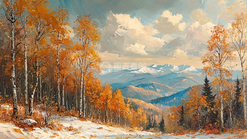 高清大图下载【趣麦麦图】秋日山景白雪覆盖的树林