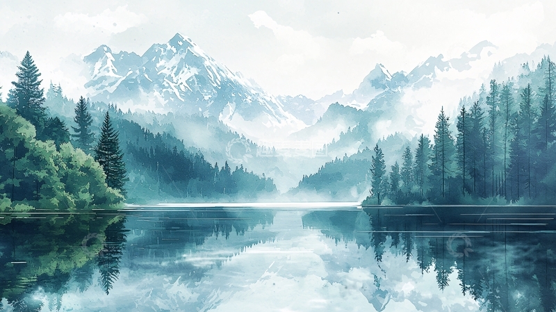 高清大图下载【趣麦麦图】雪山湖泊森林倒影