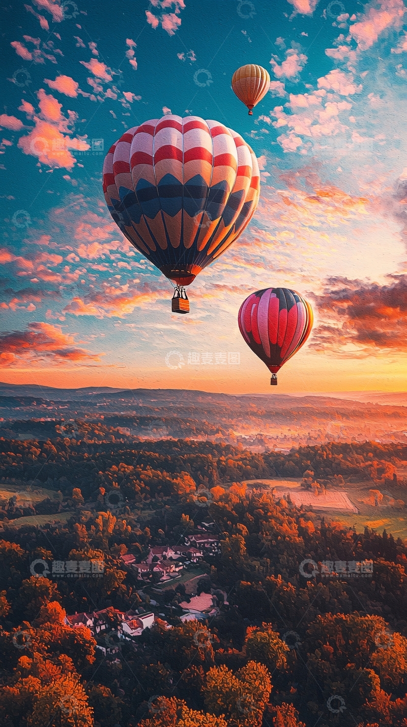 高清大图下载【趣麦麦图】热气球日出风景