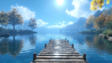 平静湖泊木质栈桥