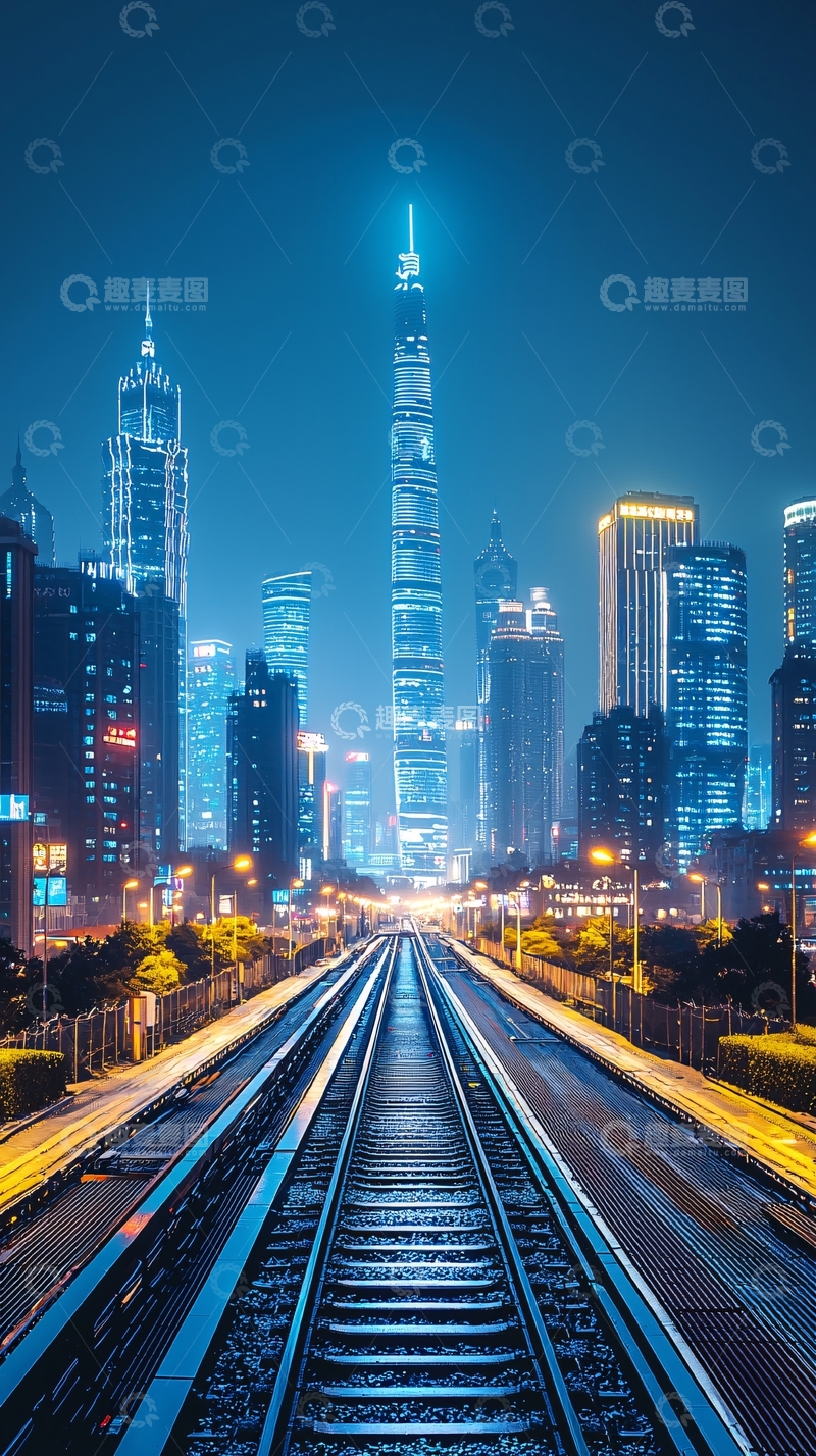 高清大图下载【趣麦麦图】夜景城市铁路