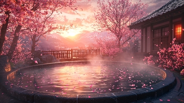 樱花盛开的温泉