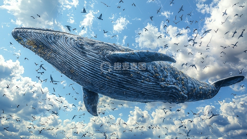 高清大图下载【趣麦麦图】鲸鱼与海鸟