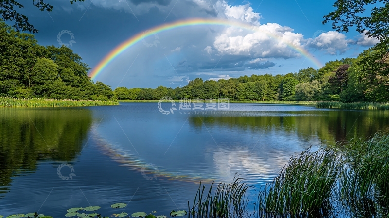 高清大图下载【趣麦麦图】彩虹倒映湖面