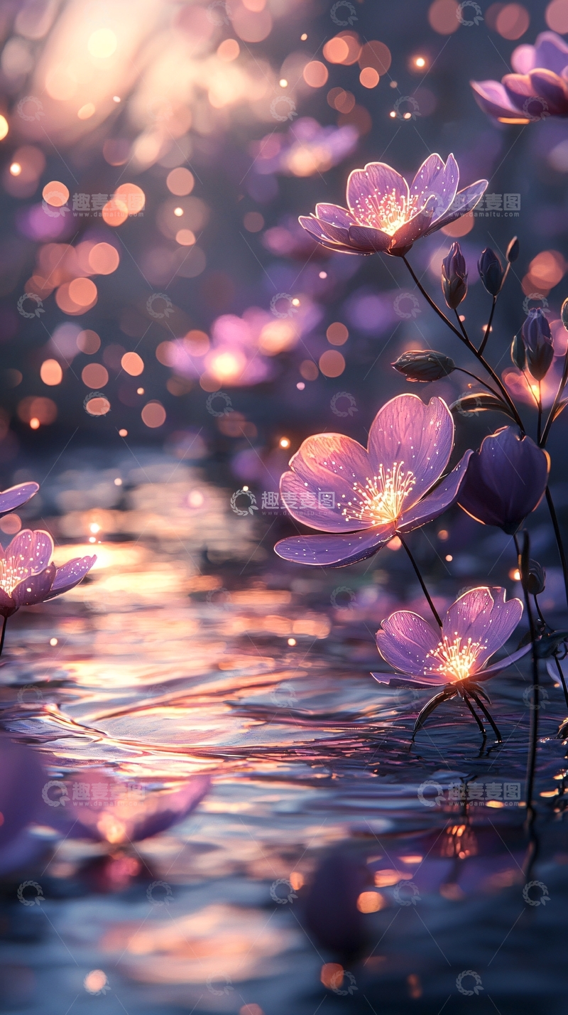 梦幻紫色花朵水面