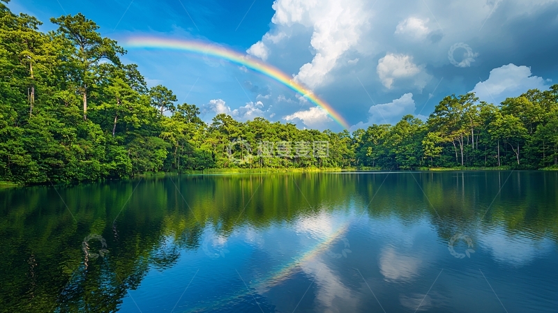 高清大图下载【趣麦麦图】彩虹湖泊森林