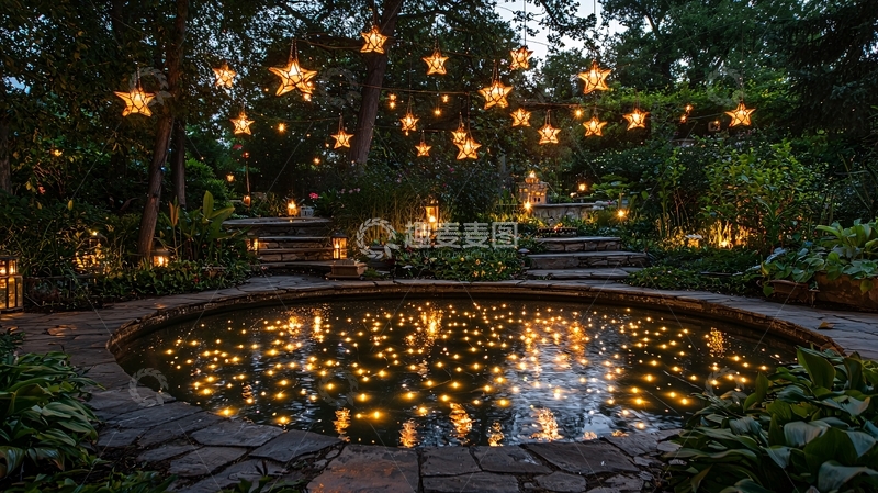 高清大图下载【趣麦麦图】夜晚花园星光灯饰