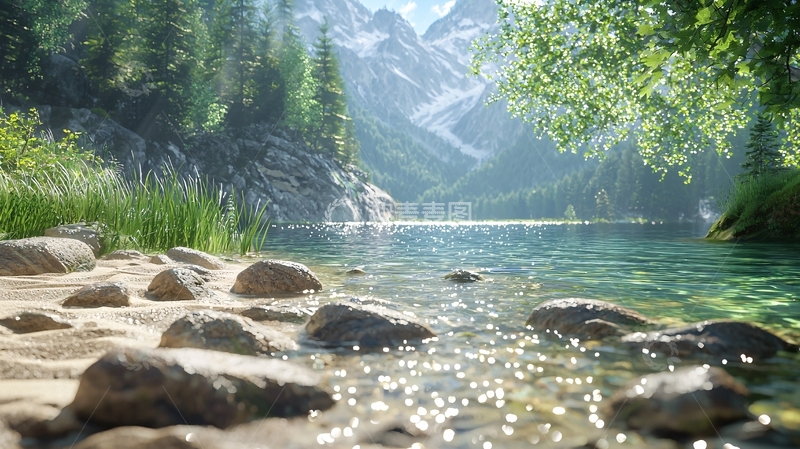 高清大图下载【趣麦麦图】阿尔卑斯山脉湖泊景色