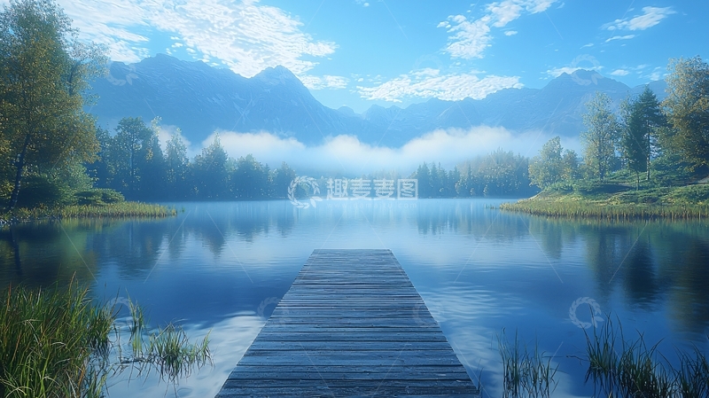 高清大图下载【趣麦麦图】宁静湖面风景如画