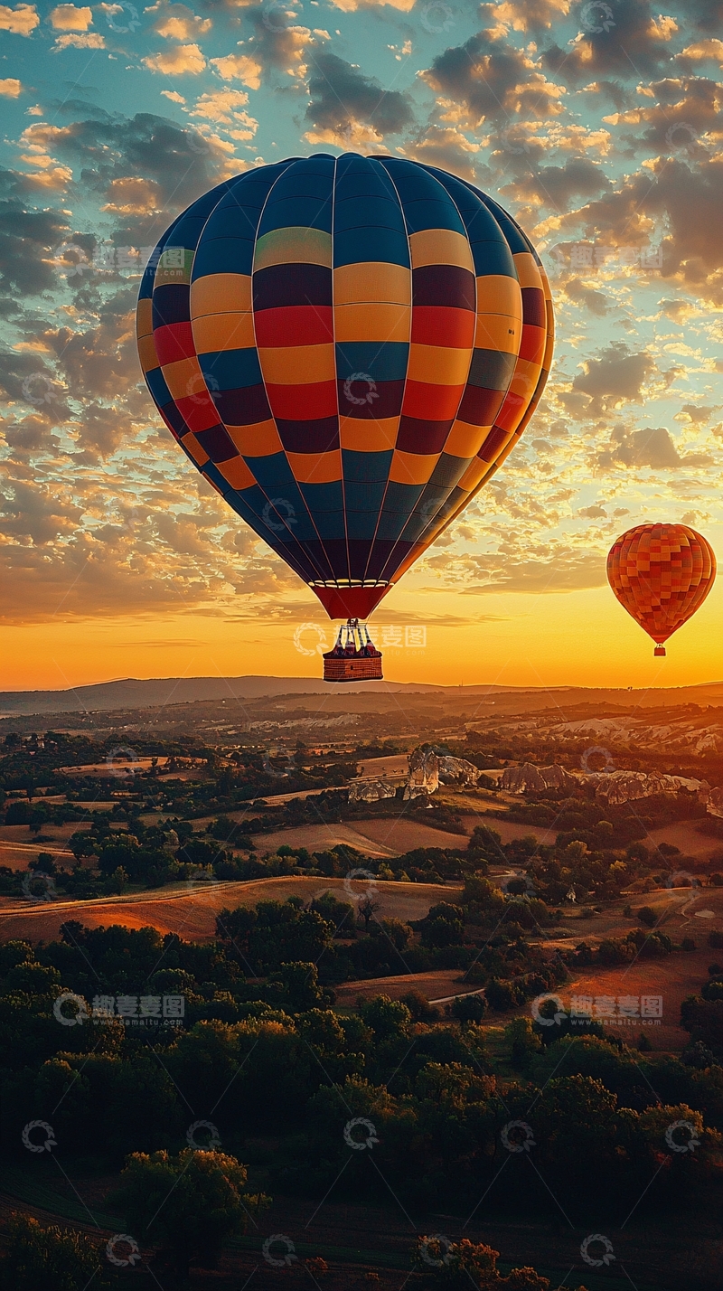 高清大图下载【趣麦麦图】热气球日出风景
