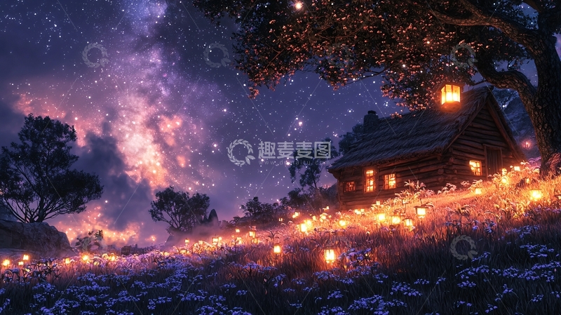 高清大图下载【趣麦麦图】星空下的木屋