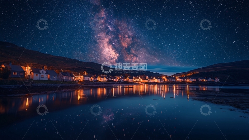 高清大图下载【趣麦麦图】星空下的宁静小镇