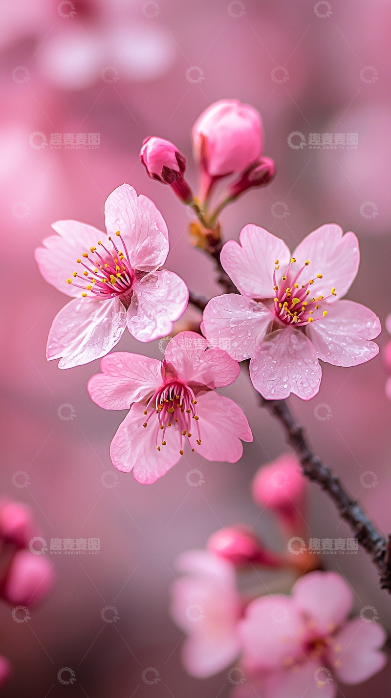 高清大图下载【趣麦麦图】粉嫩樱花雨后清晨