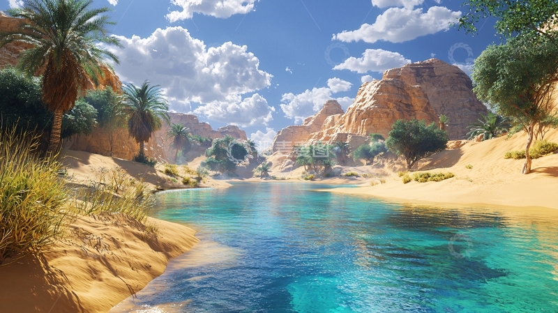 高清大图下载【趣麦麦图】沙漠绿洲中的宁静水域