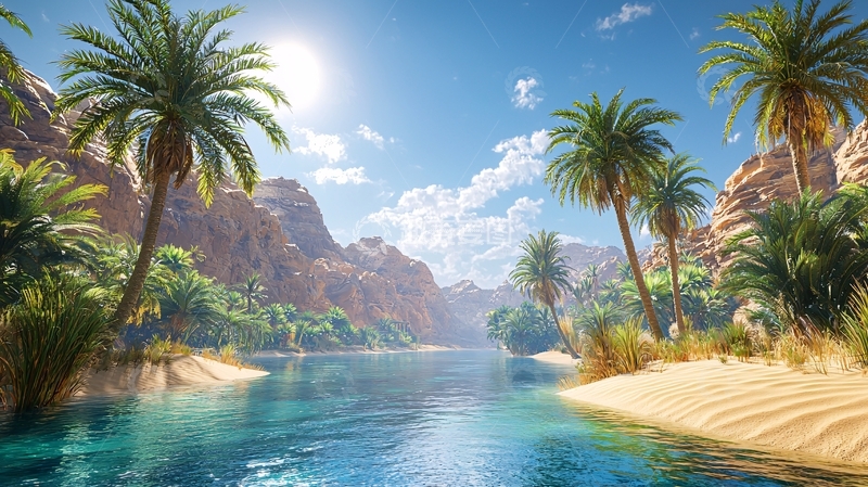 高清大图下载【趣麦麦图】阳光沙滩棕榈树绿洲