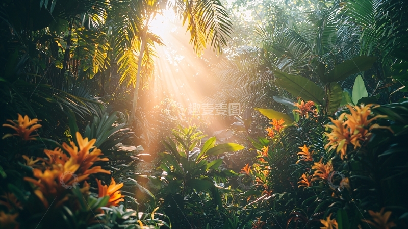 高清大图下载【趣麦麦图】阳光透过热带雨林