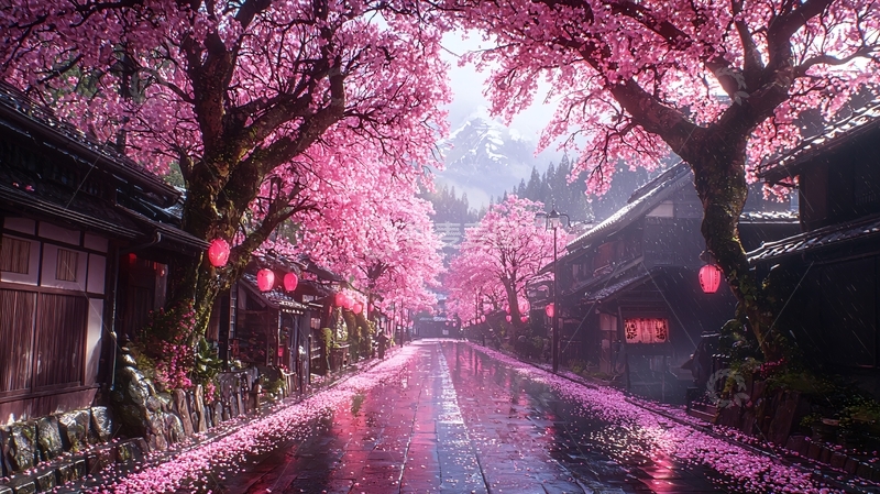 高清大图下载【趣麦麦图】梦幻樱花雨下小路