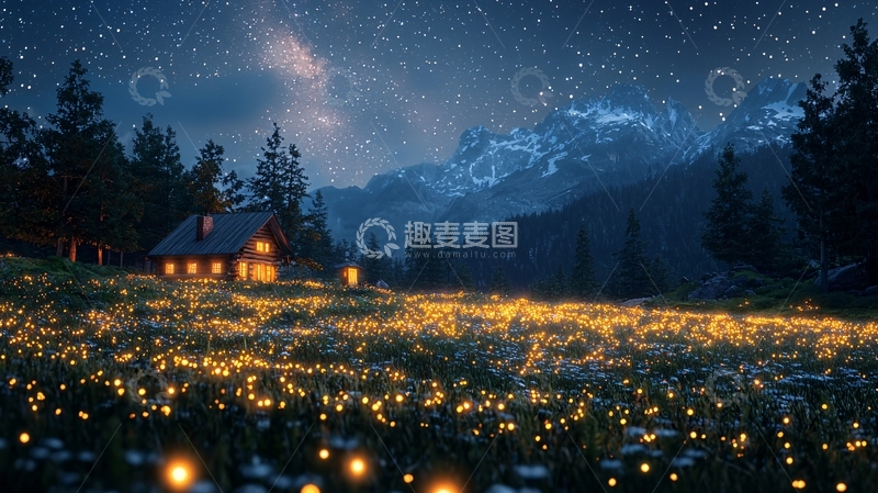 高清大图下载【趣麦麦图】星空下的木屋
