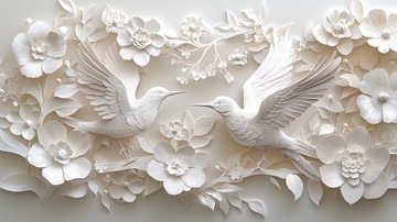 白色立体花鸟壁纸