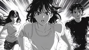 黑白动漫跑步女生