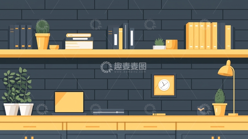 高清大图下载【趣麦麦图】现代简约办公桌书架