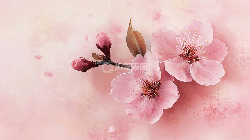 高清大图下载【趣麦麦图】粉色樱花枝头花朵特写