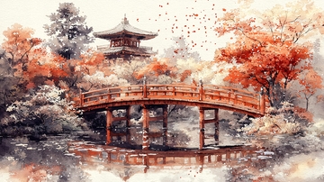 水墨画风格日式庭院