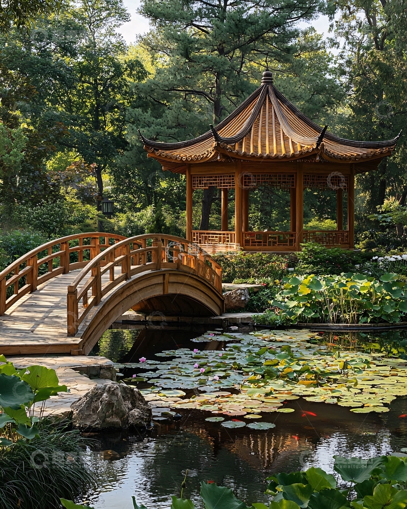 高清大图下载【趣麦麦图】中式园林亭台桥水莲