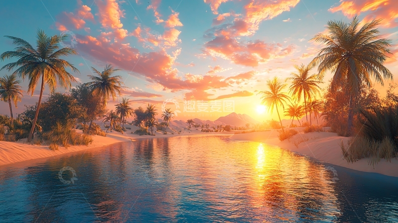高清大图下载【趣麦麦图】热带海滩落日余晖