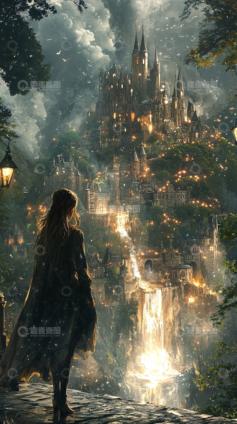 高清大图下载【趣麦麦图】夜晚城堡女孩