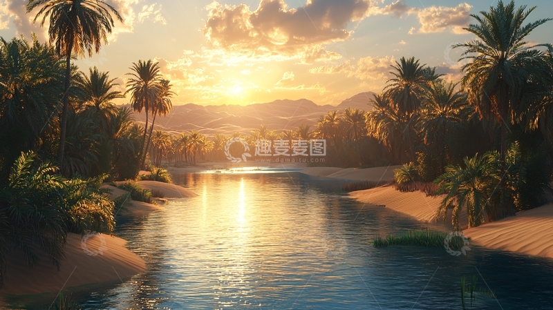 高清大图下载【趣麦麦图】热带绿洲的日落美景