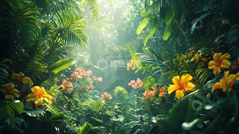 高清大图下载【趣麦麦图】热带雨林阳光透过树叶