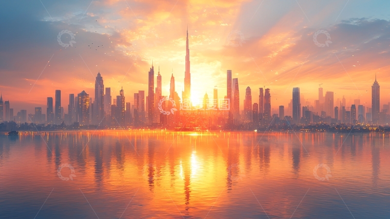 高清大图下载【趣麦麦图】迪拜日出城市天际线