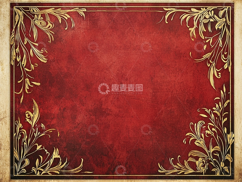 高清大图下载【趣麦麦图】红色复古金色花纹边框