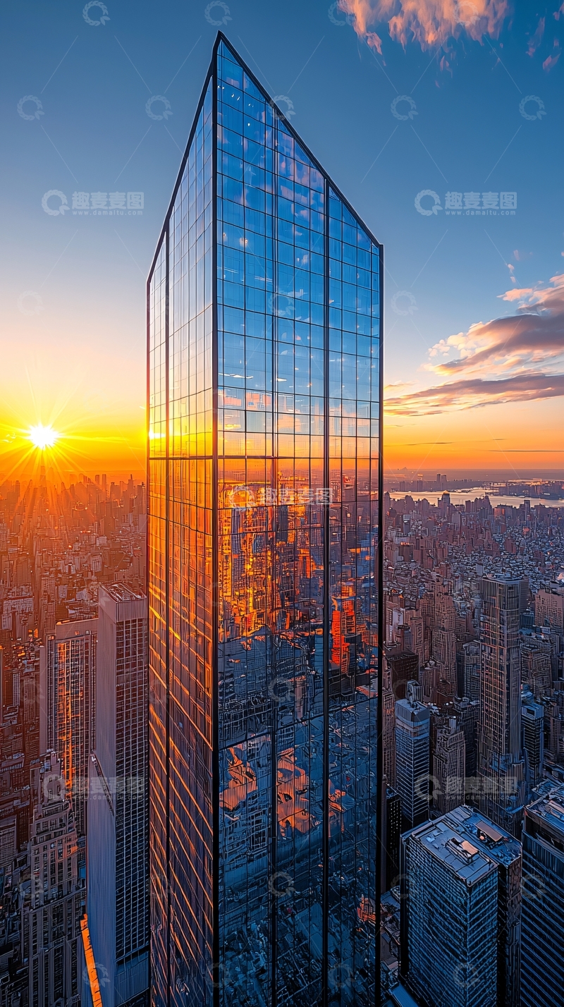 高清大图下载【趣麦麦图】日出时分摩天大楼