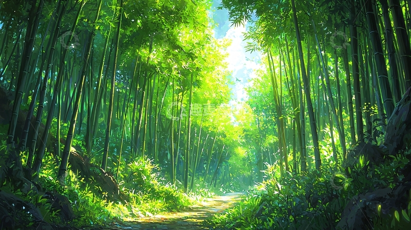 高清大图下载【趣麦麦图】阳光透过竹林小路
