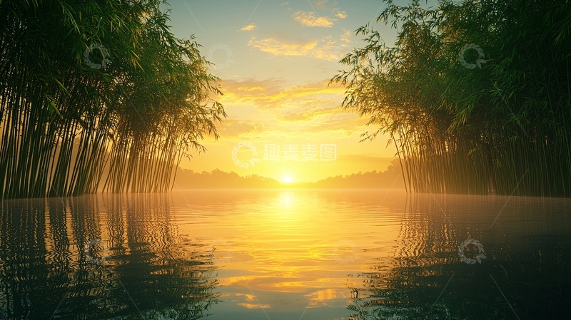 高清大图下载【趣麦麦图】竹林日落