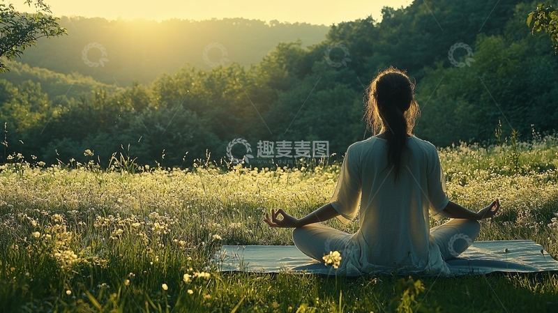 高清大图下载【趣麦麦图】清晨阳光下冥想瑜伽