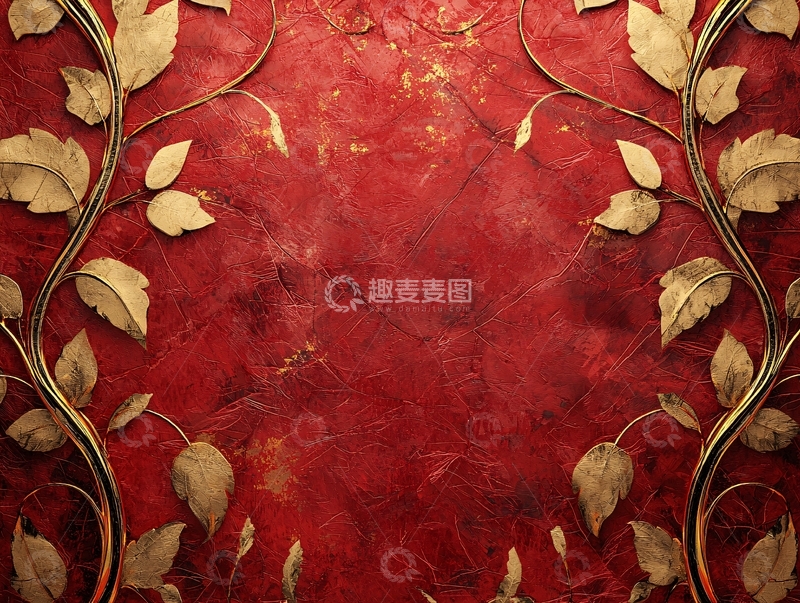 高清大图下载【趣麦麦图】红金色复古花纹背景
